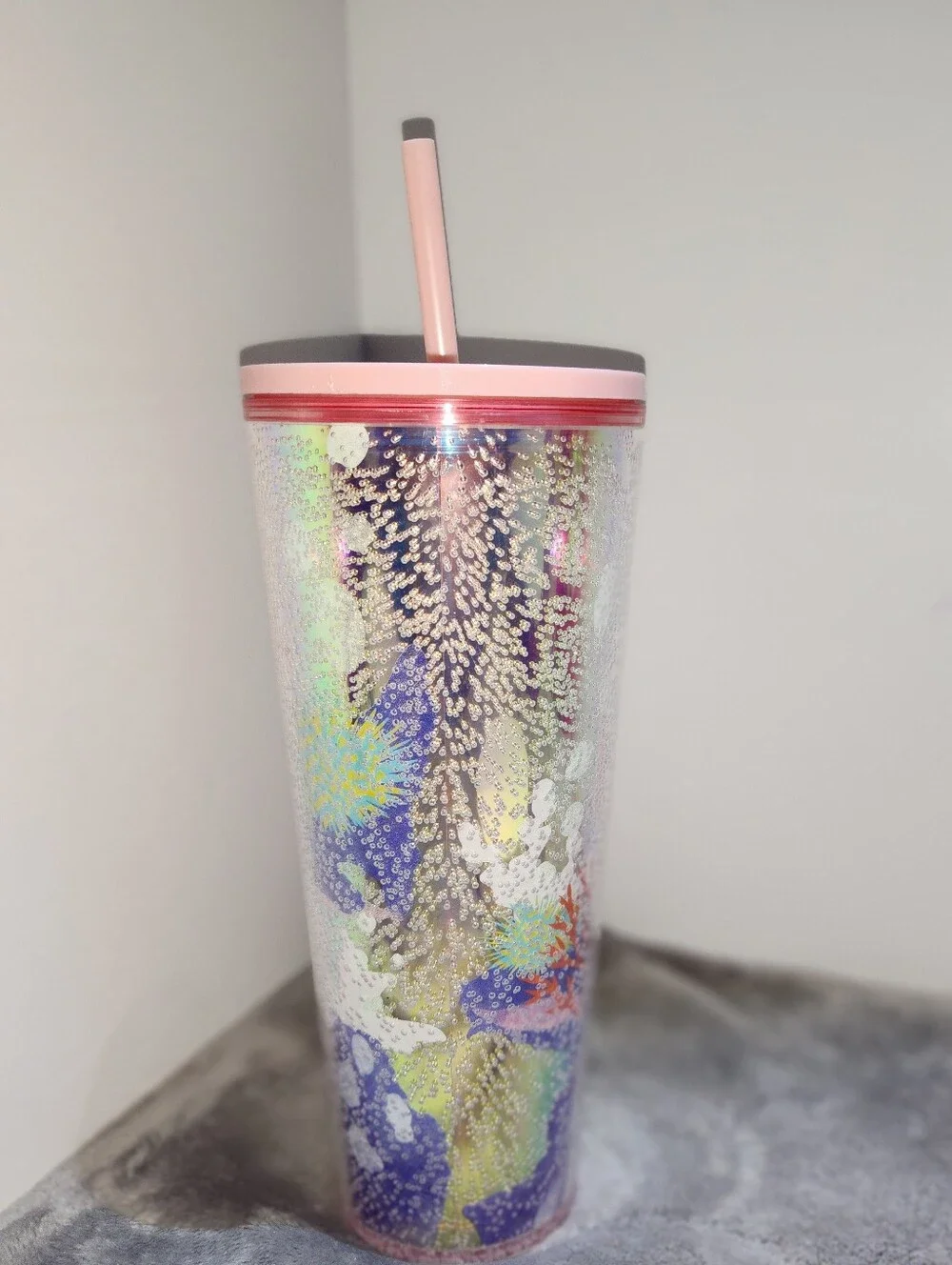 Starbucks Pink Iridescent Seafoam Tumbler with Straw